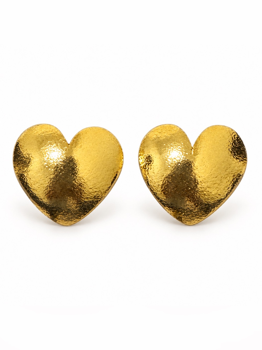 Romantic Double Heart Drop Earrings 24K Gold Plated Brass Handmade Colombia
